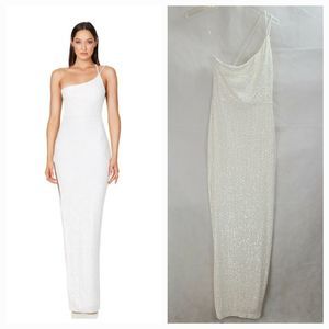 NWT Nookie Liberty Gown Women's (XL) White Sequin One Shoulder Full Length--$379